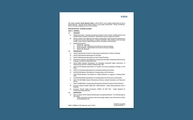 View Dynamic Glazing Specification - Reference Section 08 88 00